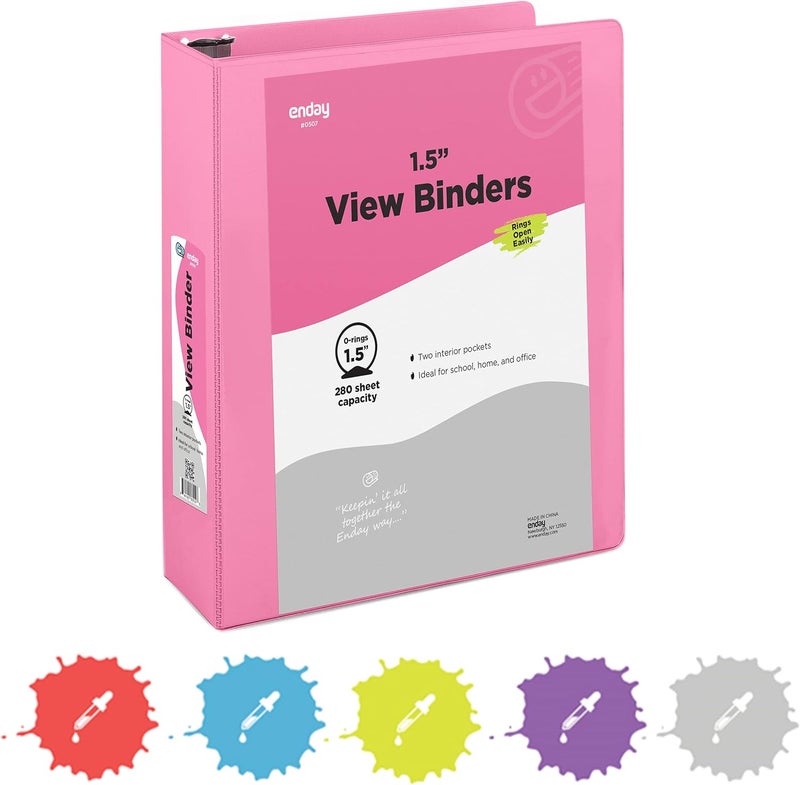 Enday 3 Ring Binder 1.5 Inch Pink, 1 ½ inch Binder Clear View Cover with 2 Inside Pockets, Colored School Supplies Office and Home – by - Image 1